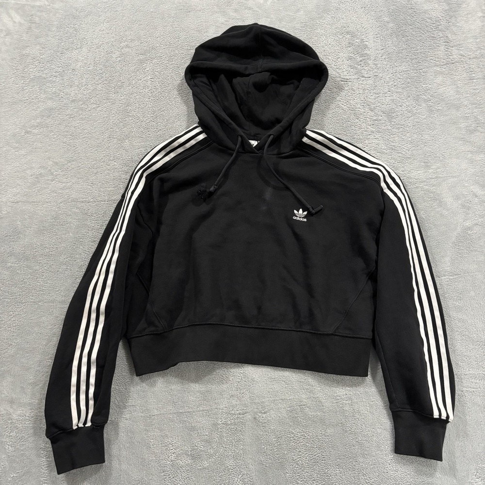 Adidas Cropped Hoodie Women's 14 Medium Pullover Sweatshirt Logo 3 Stripes Gym
